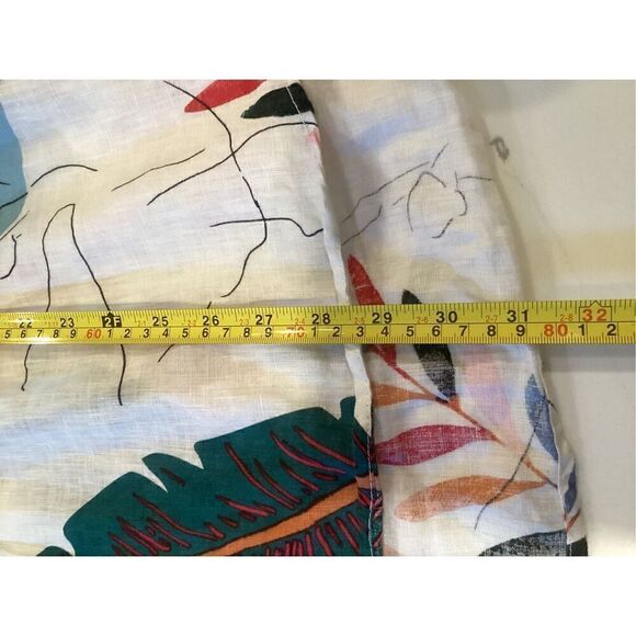 Cynthia Rowley 100% Linen Top Tunic Sz 2X Roll Tab Sleeve Tropical - Picture 9 of 10